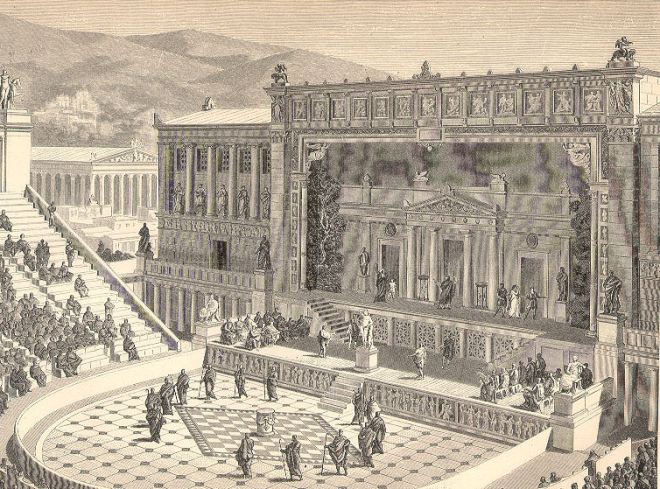 O Teatro de Dionísio em reconstituição do século XIX.